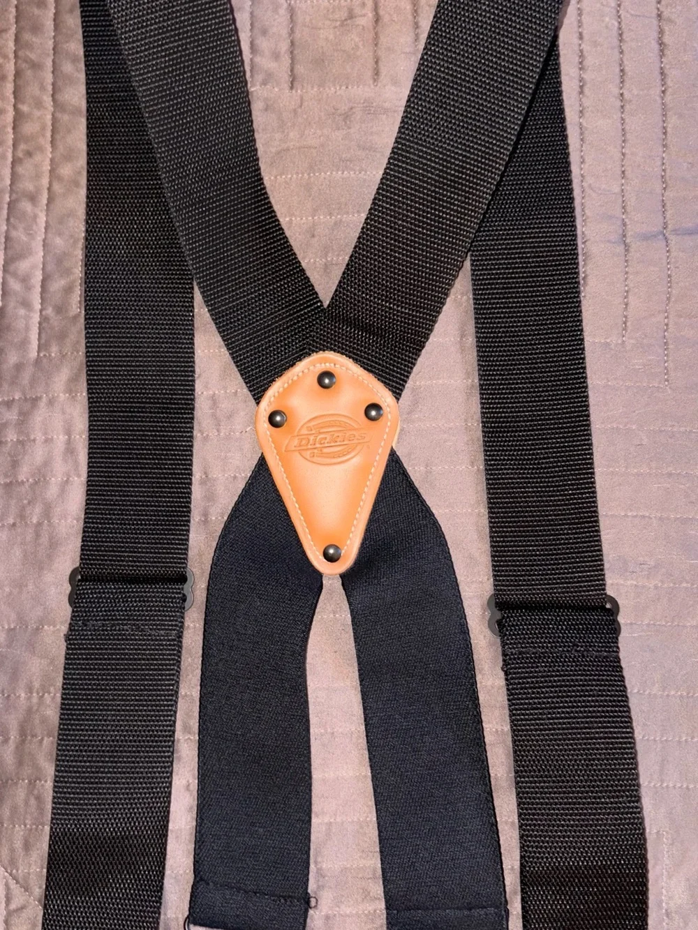 Dickies Black Suspenders with Tan Leather Accents